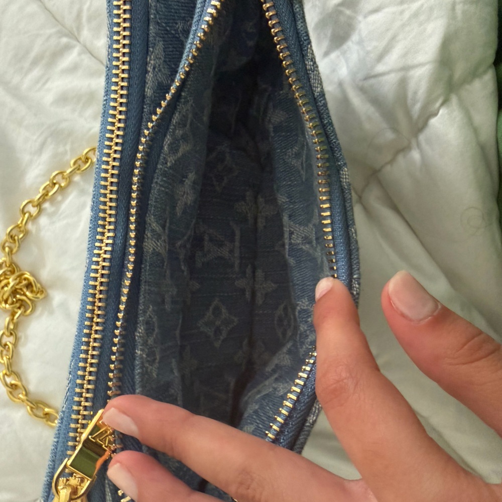 Louis Vuitton Blue Denim Clutch with Gold Chain - Picture 6 of 9
